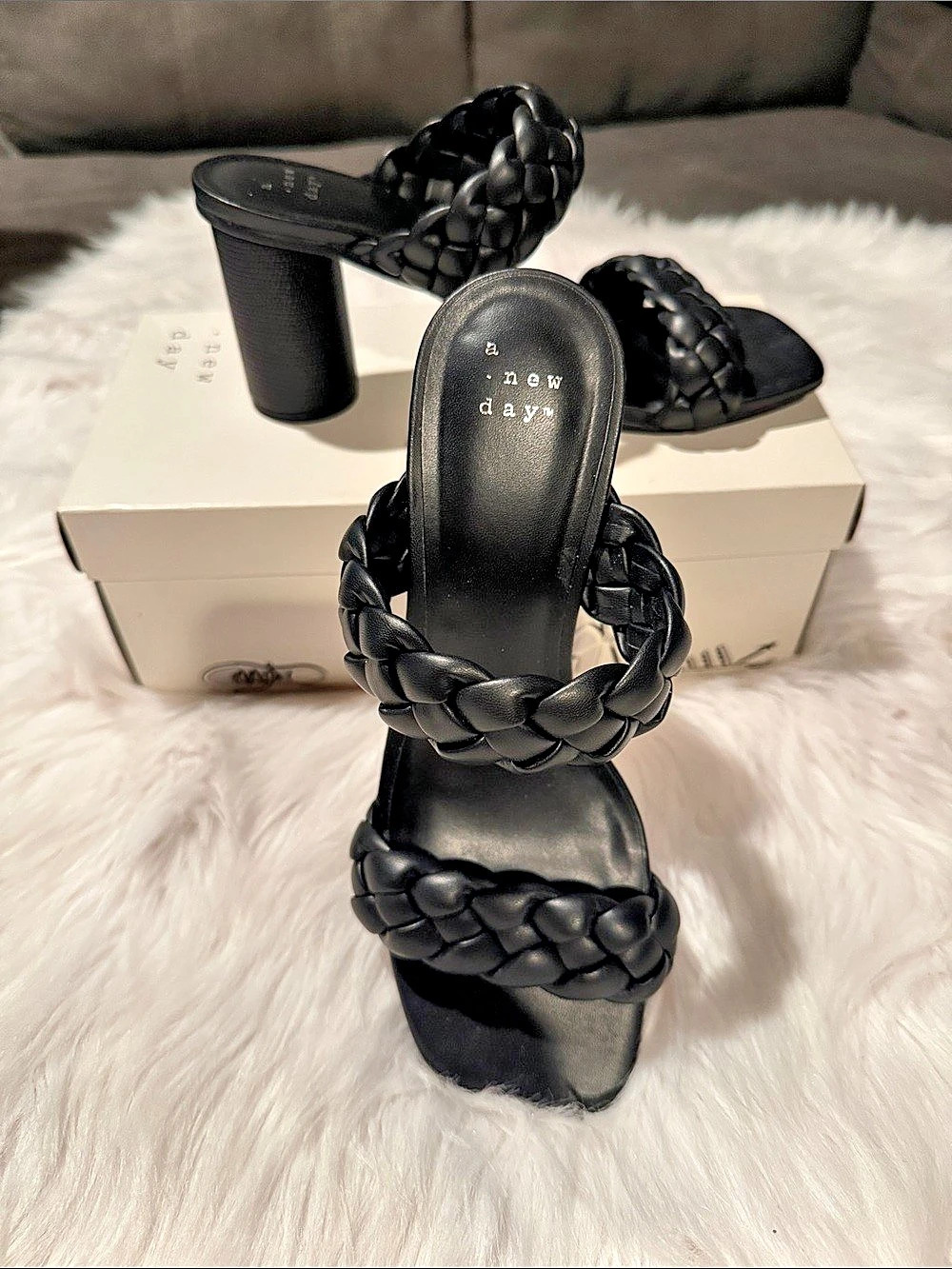 Nine West Braided Block Heel Sandals in Black US 7 NWT
